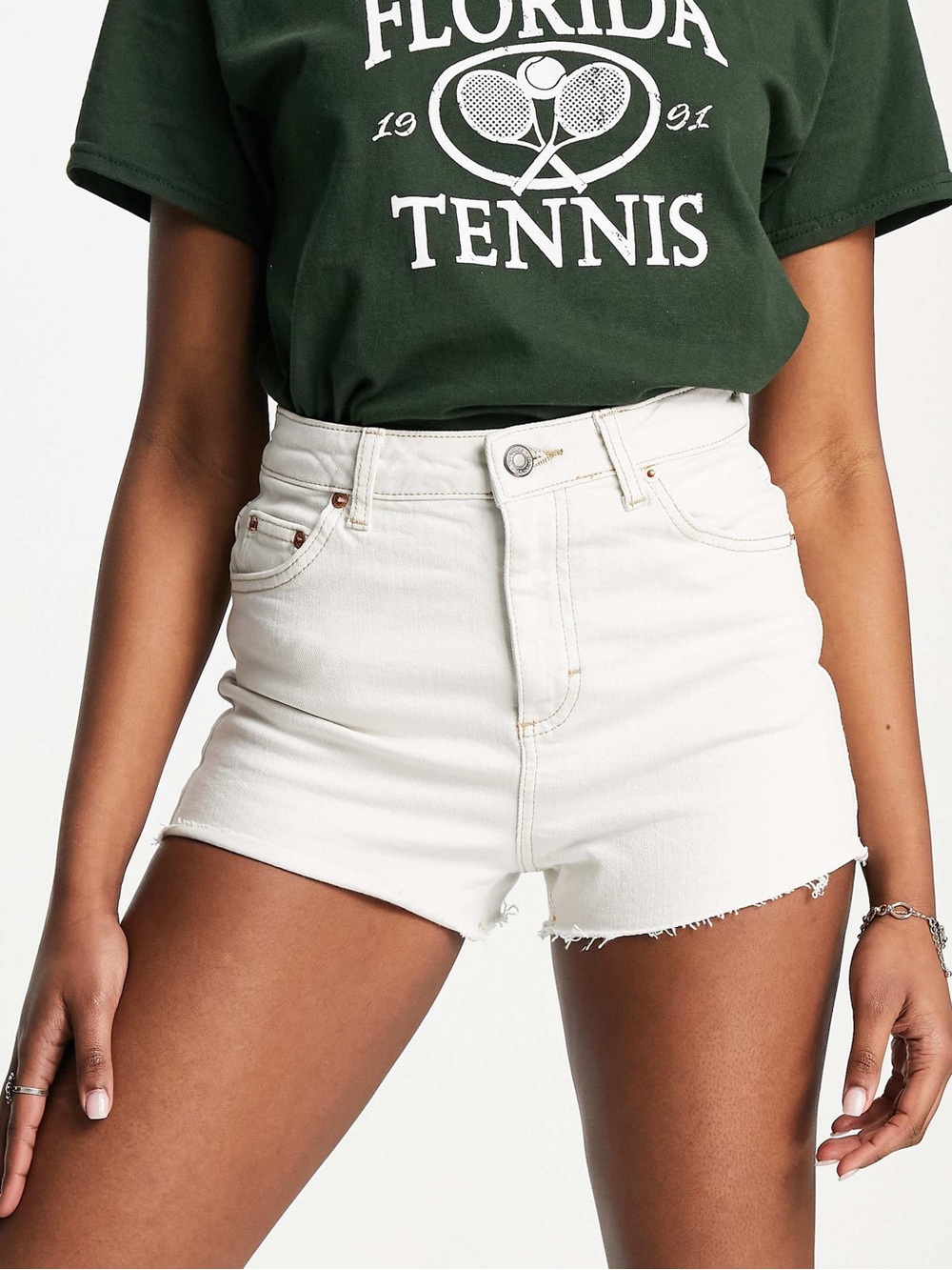 Topshop Considered High Waisted A-Line Shorts NWT US 4 Cream Denim